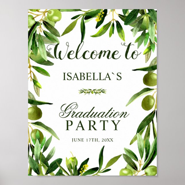 Affiche Welcome Sign | Elegant Olive Boho Graduation Party (Devant)