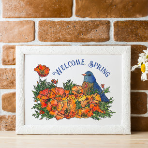 Affiche Welcome Spring Bird and Flowers Téléchargeable