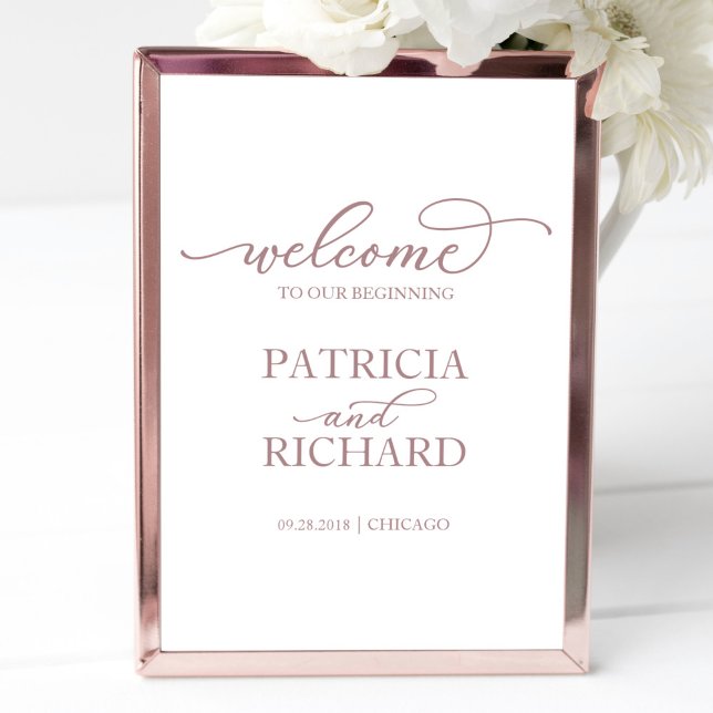 Affiche Welcome To Our Beginning | Rose Gold Script Sign (Créateur téléchargé)