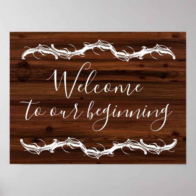 Affiche Welcome to our beginning rustic wood wedding sign (Devant)