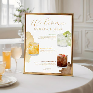 Affiche Welcome Watercolor Cocktails Menu Mariage Drink