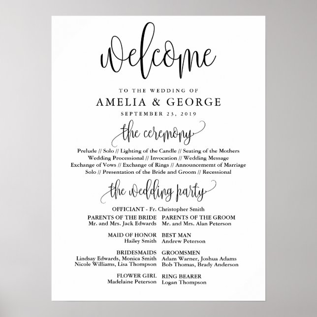 Affiche Welcome wedding program sign (Devant)
