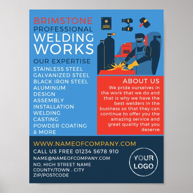 Affiche Welder Design, Metal Worker, Welder Advertising (Devant)