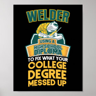 Affiche Welder Utilisant Un Diplôme D'Études Secondaires P