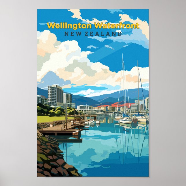 Affiche Wellington Waterfront Travel Art Vintage (Devant)