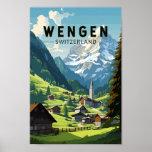 Affiche Wengen Suisse Travel Art Vintage<br><div class="desc">Conception de déplacement vectoriel Wengen rétro. Wengen est un village alpin suisse situé dans la région bernoise de l'Oberland. Il est connu pour ses chalets en bois et ses hôtels Belle Epoque.</div>