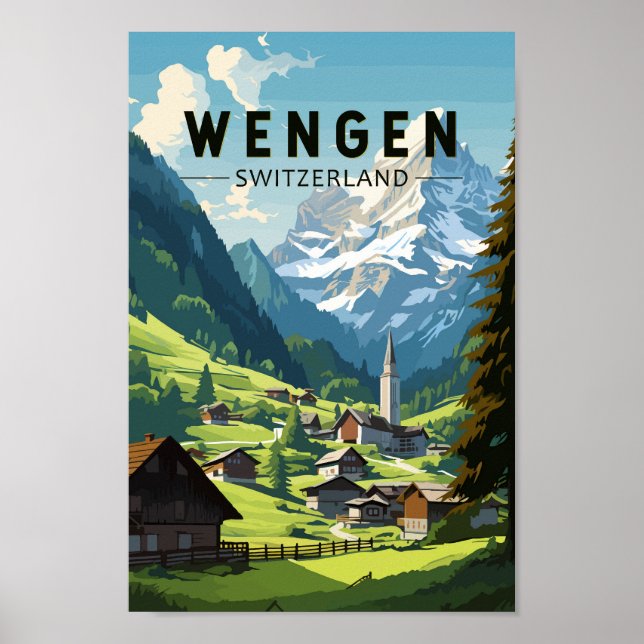 Affiche Wengen Suisse Travel Art Vintage (Devant)