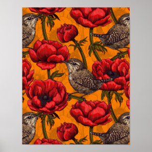 Affiche Wens dans un jardin d'anémones rouges