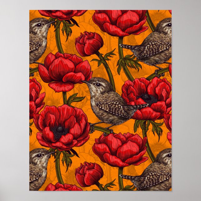 Affiche Wens dans un jardin d'anémones rouges (Devant)