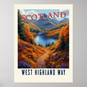 Affiche West Highland Way Scotland Vintage Randonnée Trave