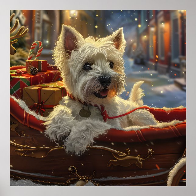 Affiche West Highland White Terrier Chien Festif de Noël (Devant)