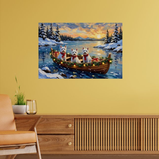 Affiche West Highland White Terrier Christmas Boat Holiday (Salon 2)
