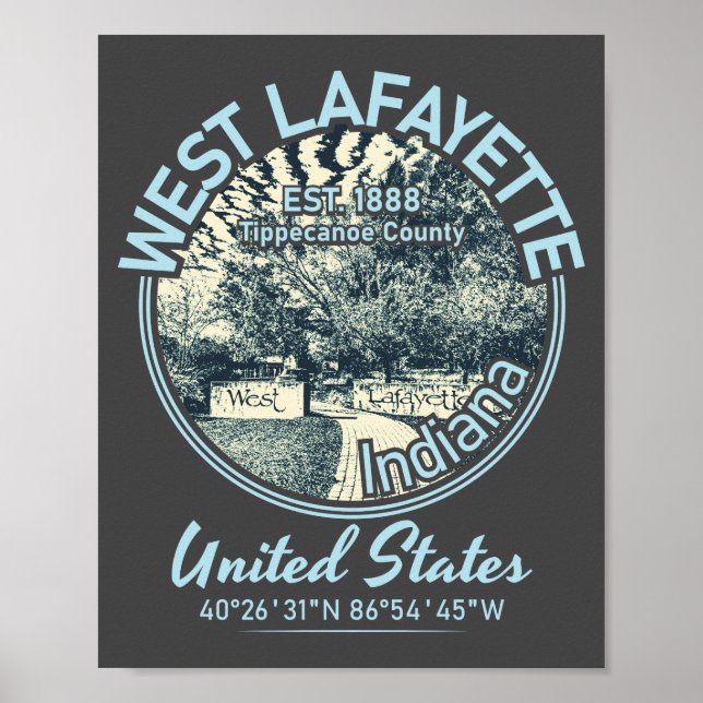 AFFICHE WEST LAFAYETTE CITY - INDIANA VINTAGE (Devant)
