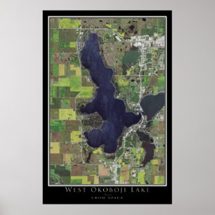 Affiche West Okoboji Lake Iowa Carte satellite spatiale