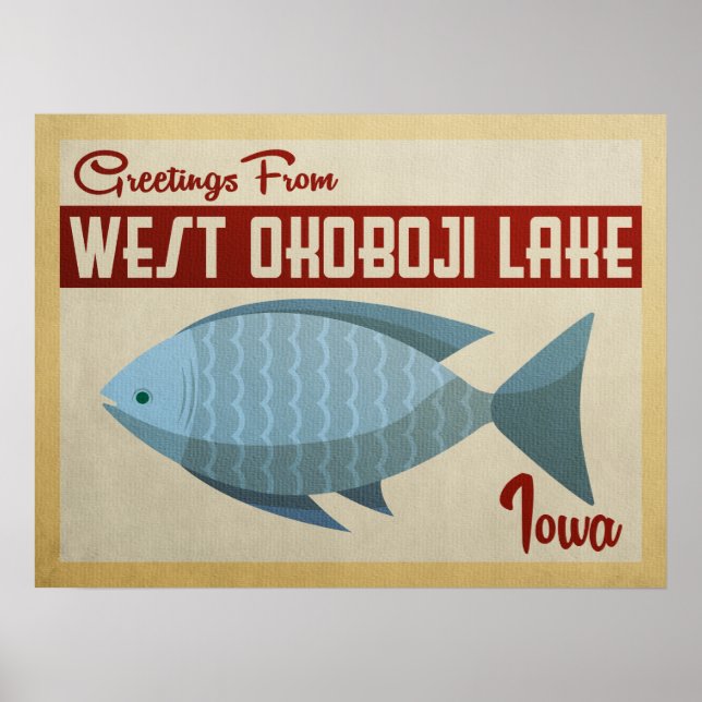 Affiche West Okoboji Lake Vintage voyage de poissons (Devant)