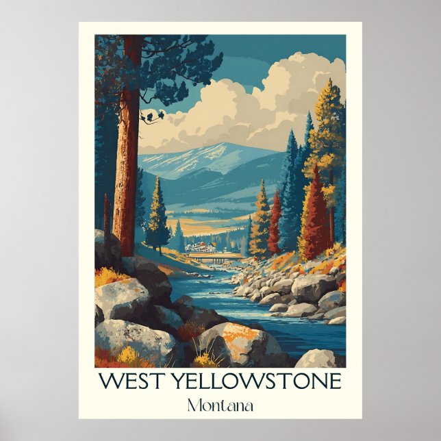 Affiche West Yellowstone MT Ski d'hiver Vintage Art (Devant)