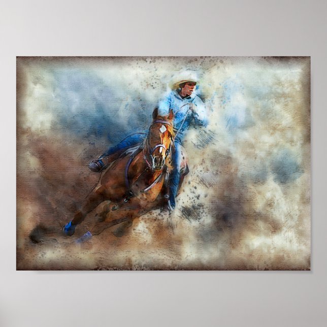 Affiche Western Barrel Racing Cowgirl Decoupage (Devant)