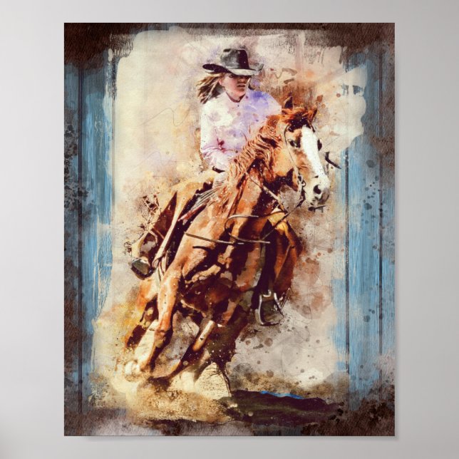 Affiche Western Barrel Racing Cowgirl Decoupage (Devant)