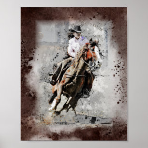 Affiche Western Barrel Racing Cowgirl Decoupage Imprimer