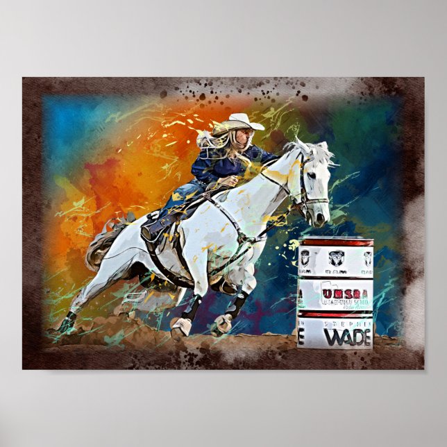 Affiche Western Barrel Racing Cowgirl Decoupage Imprimer (Devant)