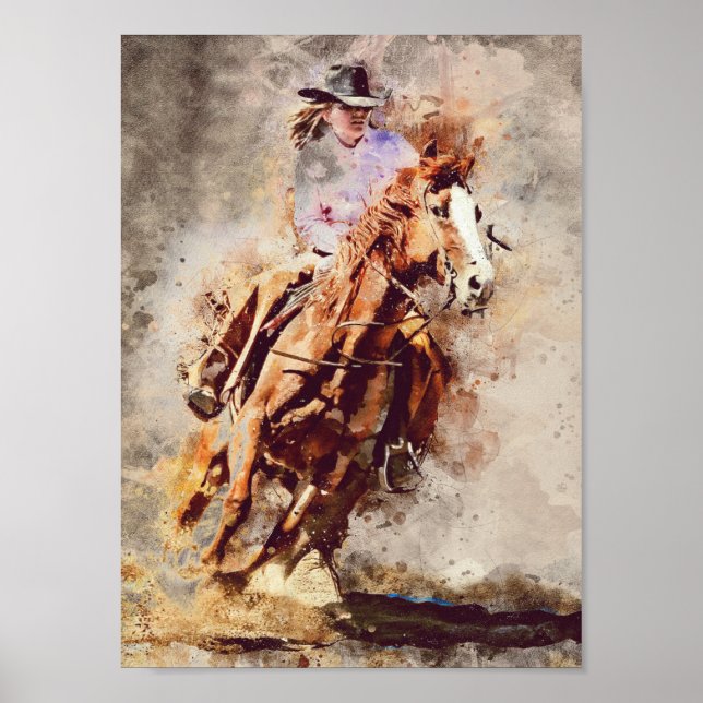 Affiche Western Barrel Racing Cowgirl Decoupage Imprimer (Devant)