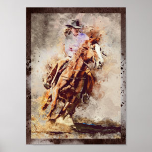 Affiche Western Barrel Racing Cowgirl Decoupage Imprimer