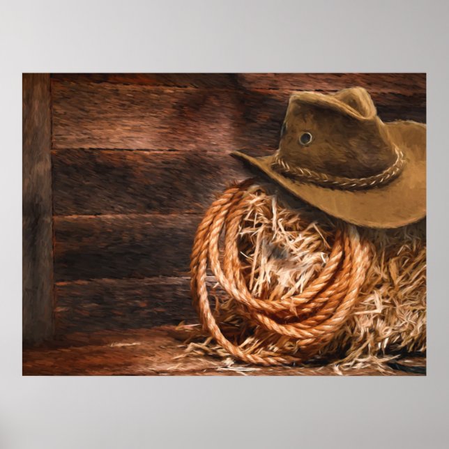 Affiche Western Cowboy Casquette Barn Hay (Devant)
