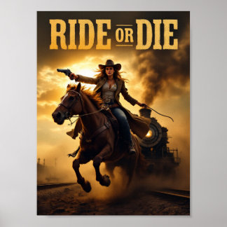 Affiche Western Cowgirl sans peur « Ride or Die »