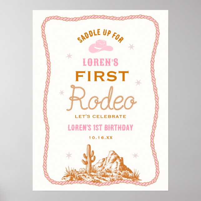 Affiche Western First Rodeo Cowgirl 1st Birthday Welcome (Devant)