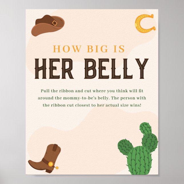 Affiche Western How Big is Her Belly Baby shower Game (Devant)