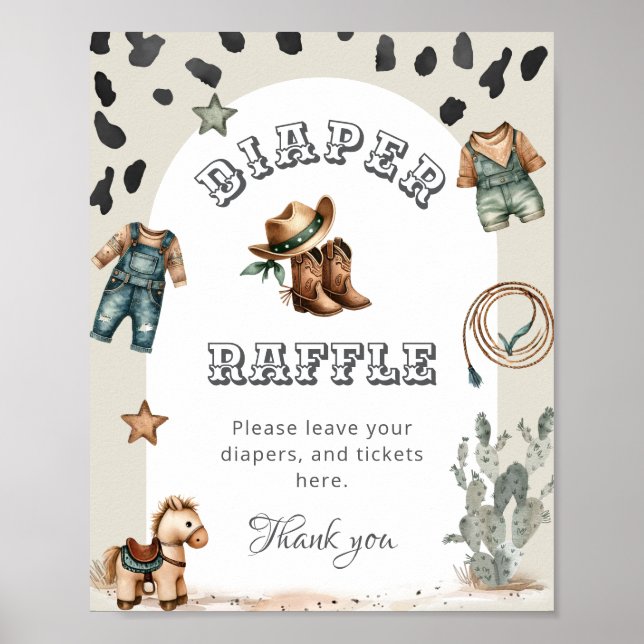 Affiche Western Howdy Baby Cowboy Baby Shower Diaper Raffl (Devant)