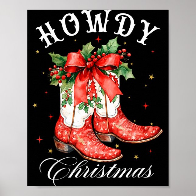 Affiche Western Howdy Christmas Cowgirl Boot Coquette Bow  (Devant)