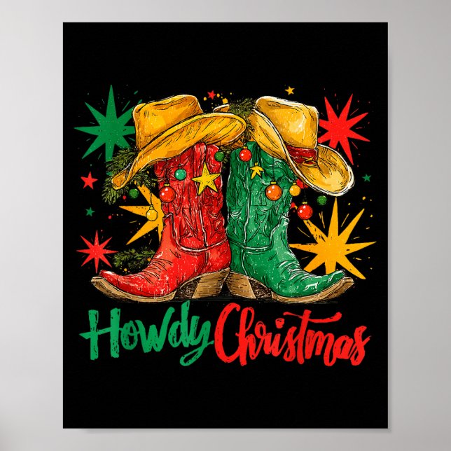 Affiche Western Howdy Christmas Cowgirl Boot Hat Christmas (Devant)
