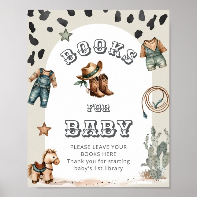 Affiche Western Howdy Cowboy Baby Shower Books for Baby (Devant)