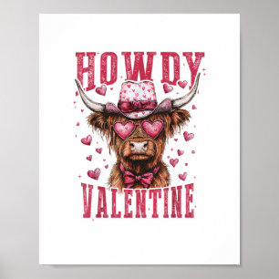 Affiche Western Howdy Highland Cow Valentines Day Highland