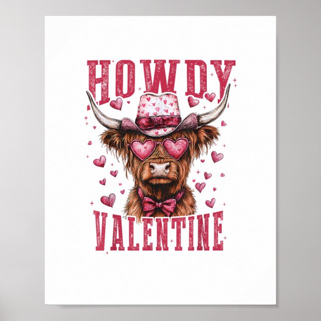 Affiche Western Howdy Highland Cow Valentines Day Highland (Devant)