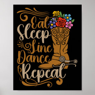 Affiche Western Line Dance Manger Sleep Line Danser Répéte