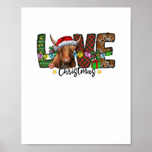 Affiche Western Love Christmas Scottish Cow Highland Cattl