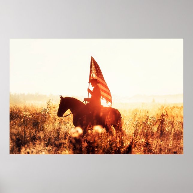 Affiche Western - portrait de cowboy avec drapeau américai (Devant)