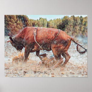 Affiche Western Rodeo Bull Rustic Country Cowboy Vintage