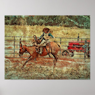 Affiche Western Rodeo Country Horse équitation Texture