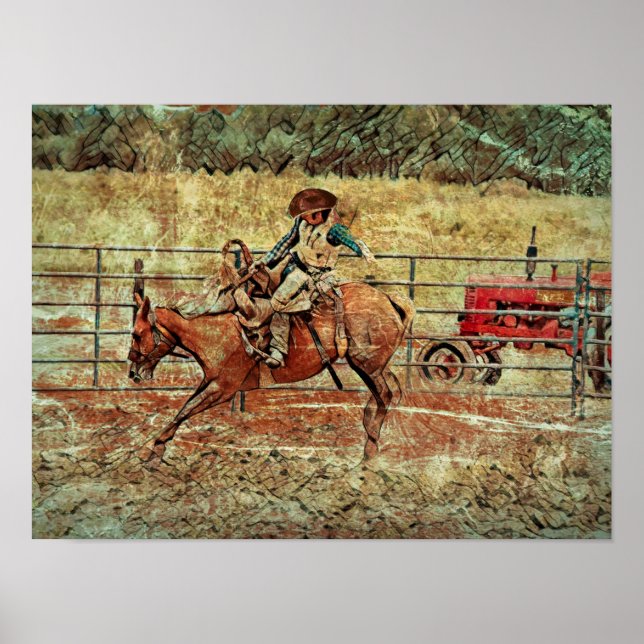 Affiche Western Rodeo Country Horse équitation Texture (Devant)