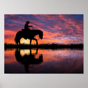Affiche Western Sunset Cowboy sur Horse Big Sky