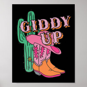 Affiche Western Texas Giddy Up Cowboy Boots Cactus