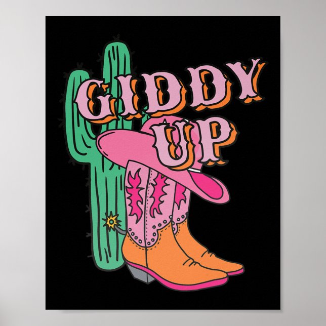 Affiche Western Texas Giddy Up Cowboy Boots Cactus (Devant)