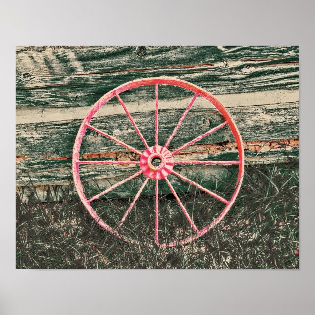 Affiche Western Wagon Wheel Red Country Rustic Vintage (Devant)