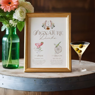 Affiche Western Watercolor Bride & Groom Signature Boisson
