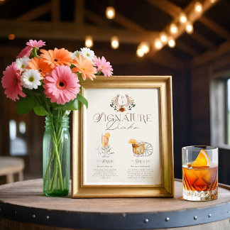 Affiche Western Watercolor Bride & Groom Signature Boisson