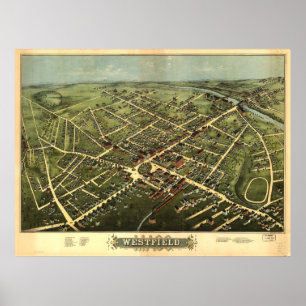 Affiche Westfield Massachusetts 1875 Carte panoramique ant