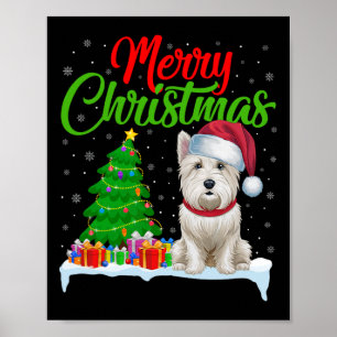 Affiche Westie Chien de Noël Lumières de l'arbre de Noël F